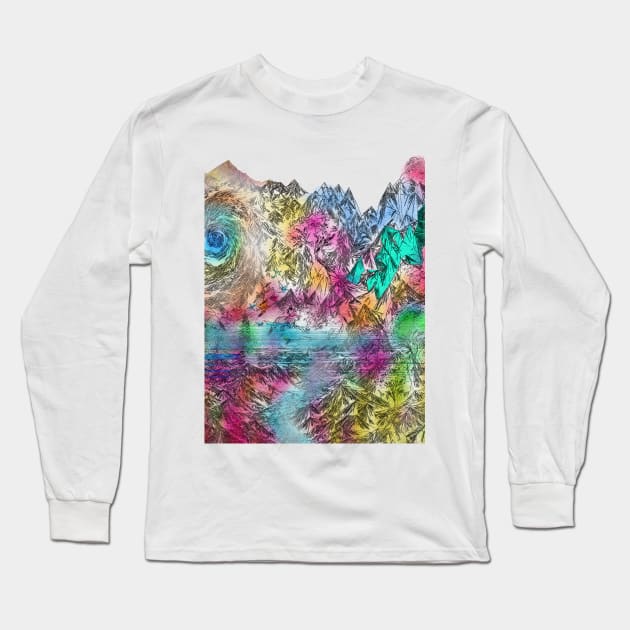 abstract Art Vibrant Landscape with Pink Mountains & Birds Graphic Long Sleeve T-Shirt by DigitaFix